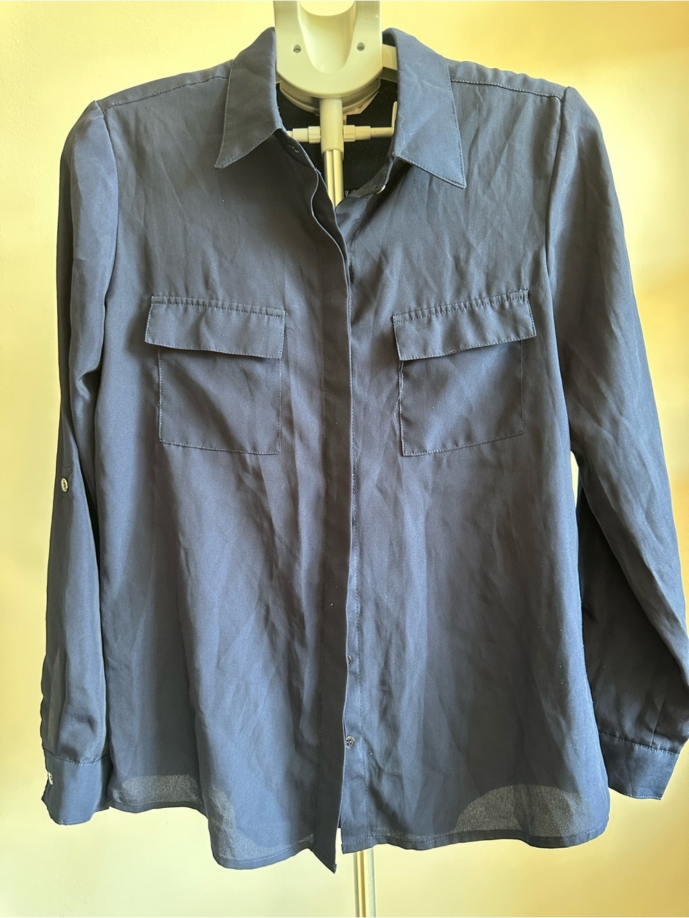 Women's Navy Long-Sleeve Button-Front Shirt Cardigan